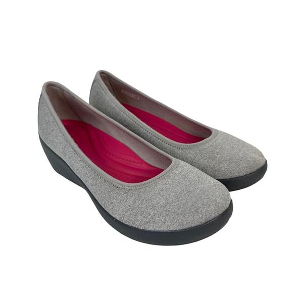 Crocs Womens Busy Day Heathered Gray Ballet Wedge Dual Comfort Pump Shoes 8 - Picture 1 of 15